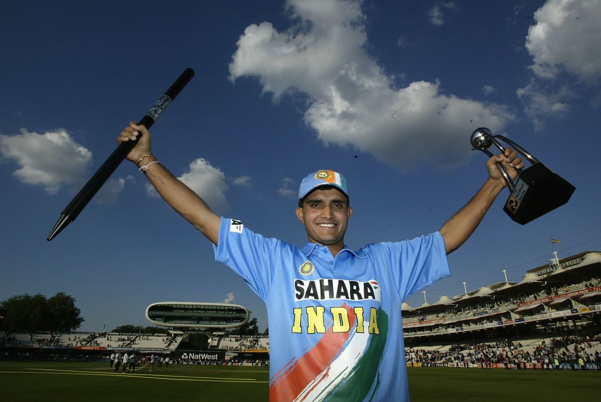Sourav Ganguly holds aloft the trophy, England v India, Lords, July 13, 2002