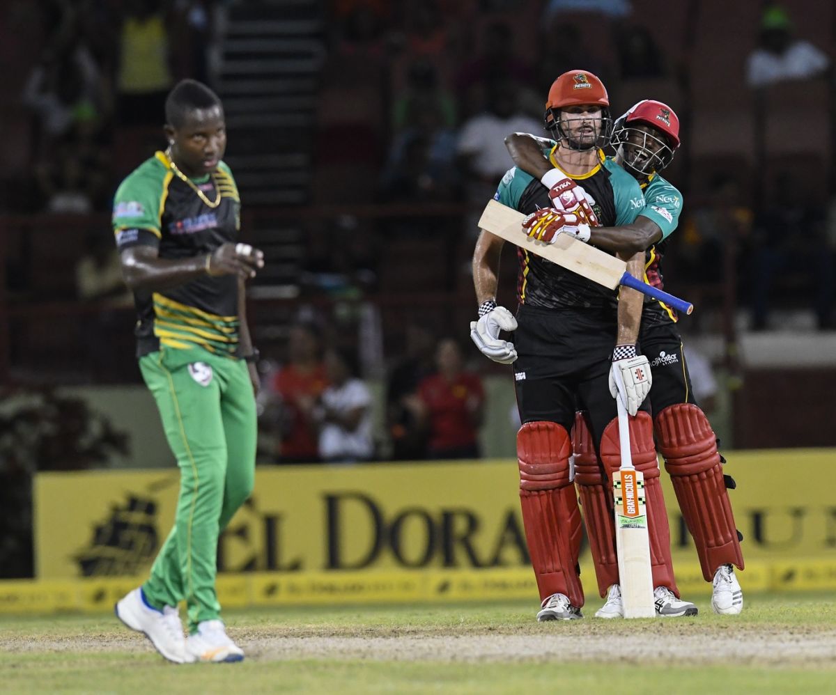 Ben Cutting clinches the eliminator with a six off the penultimate ball, Jamaica Tallawahs v 
St Kitts and Nevis Patriots, CPL 2018, Providence, September 12, 2018

