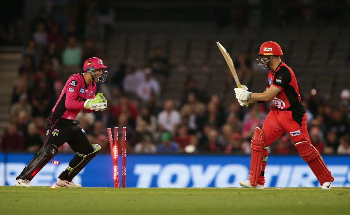 Marcus Harris was dismissed in the first over, Melbourne Renegades v Sydney Sixers, BBL 2019, semi-final, Melbourne, February 15, 2019