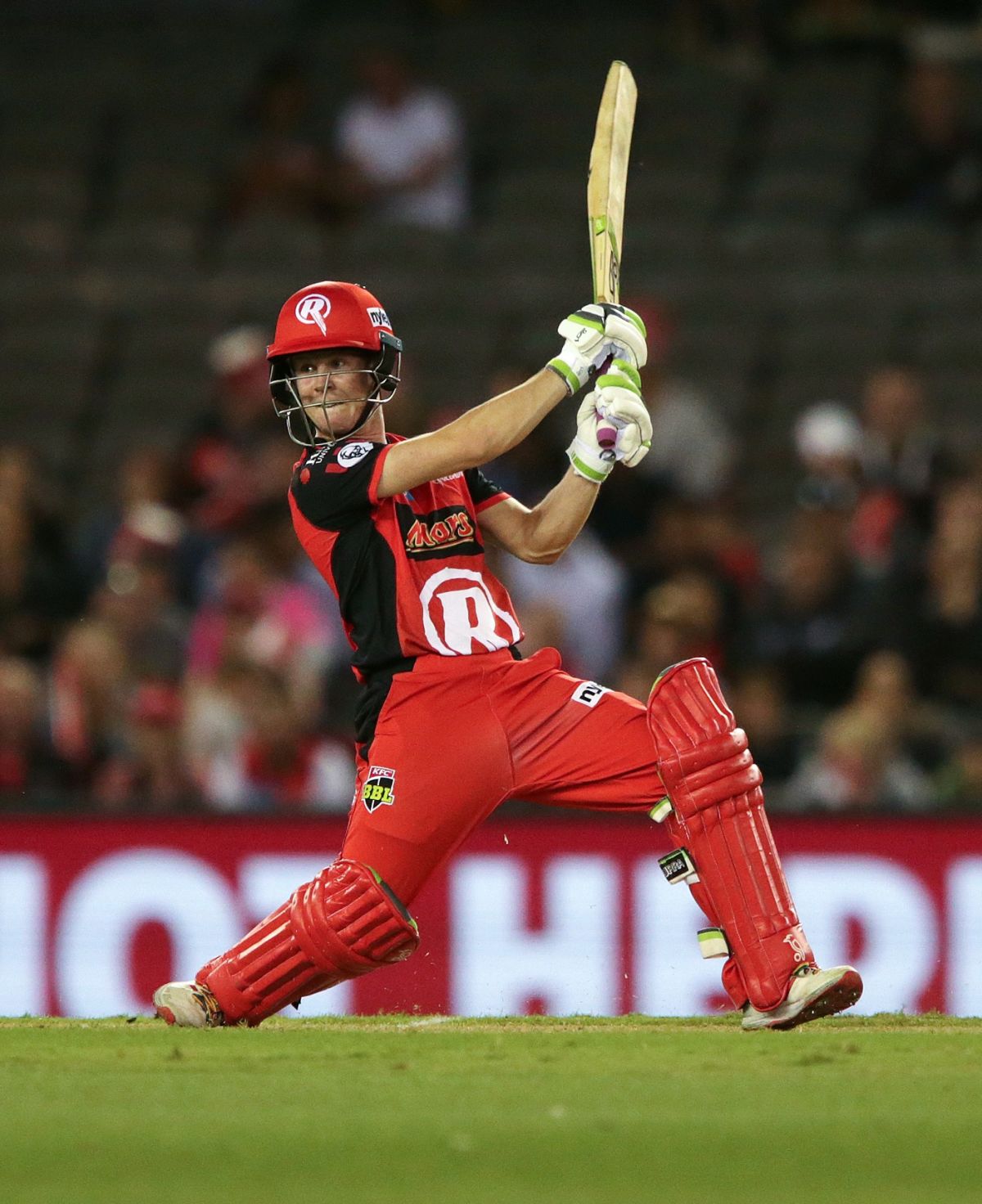 Sam Harper rocks back and plays square of the wicket, Melbourne Renegades v Sydney Sixers, BBL 2019, semi-final, Melbourne, February 15, 2019