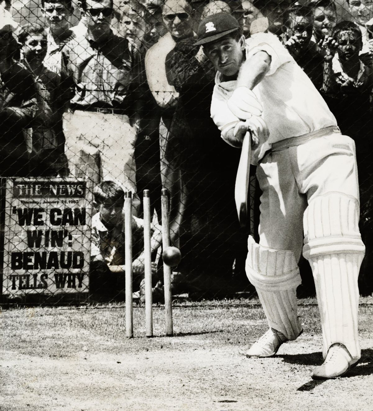 Spectators at Adelaide Oval watch Ken Barrington bat in the nets, January 24, 1963