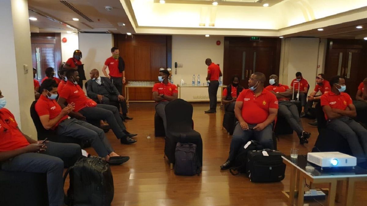 The Zimbabwe squad after landing at the Islamabad airport for their