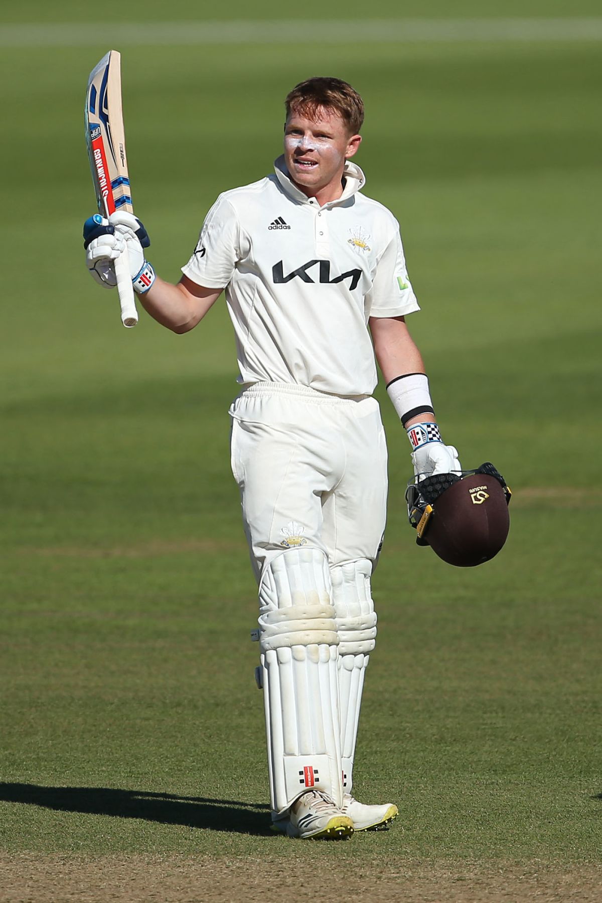 Ollie Pope celebrates his second doublehundred of the season