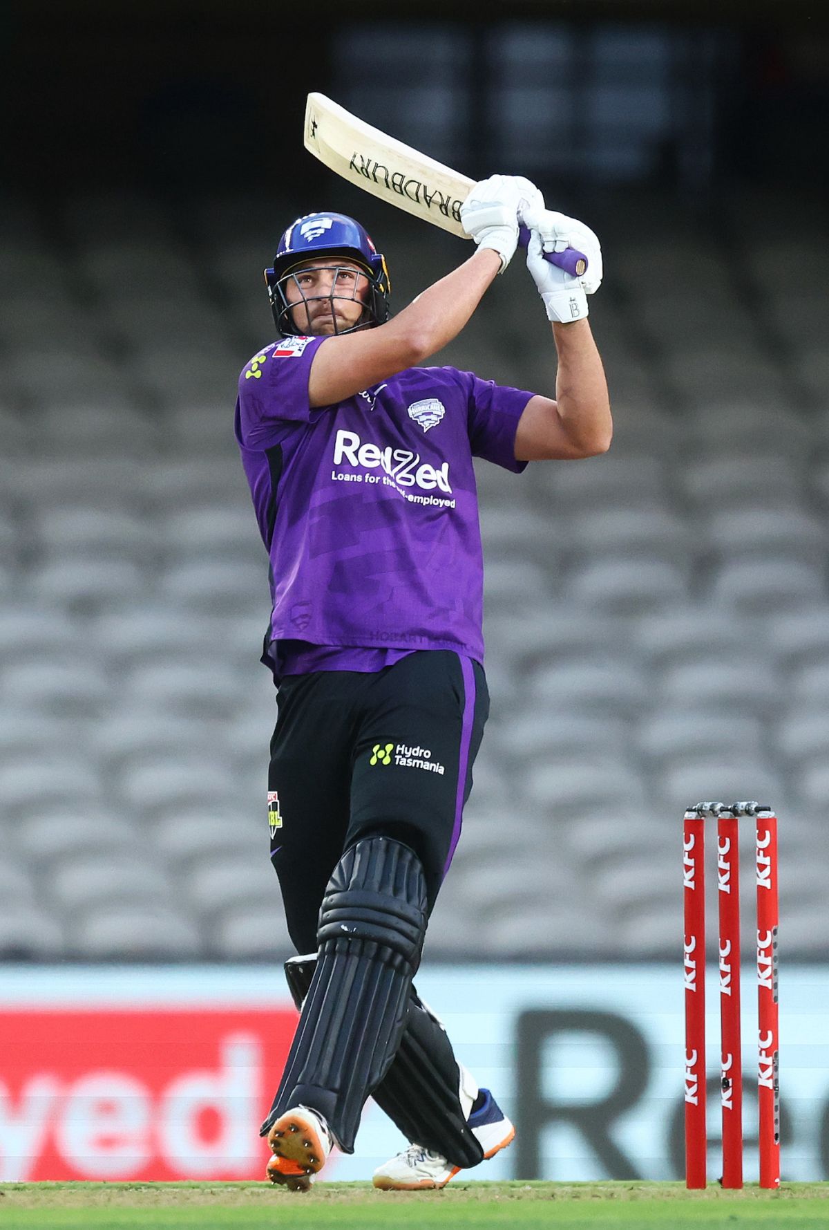 Tim David swings the ball away towards midwicket, Hobart Hurricanes vs Melbourne Renegades, BBL 2021-22, Melbourne, January 18, 2022