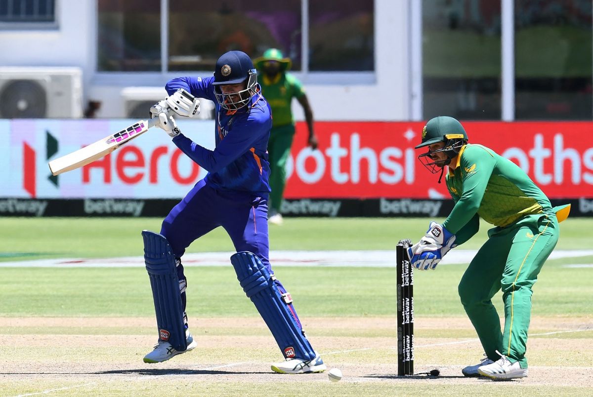Venkatesh Iyer pushes at the ball, South Africa vs India, 2nd ODI, Paarl, January 21, 2022