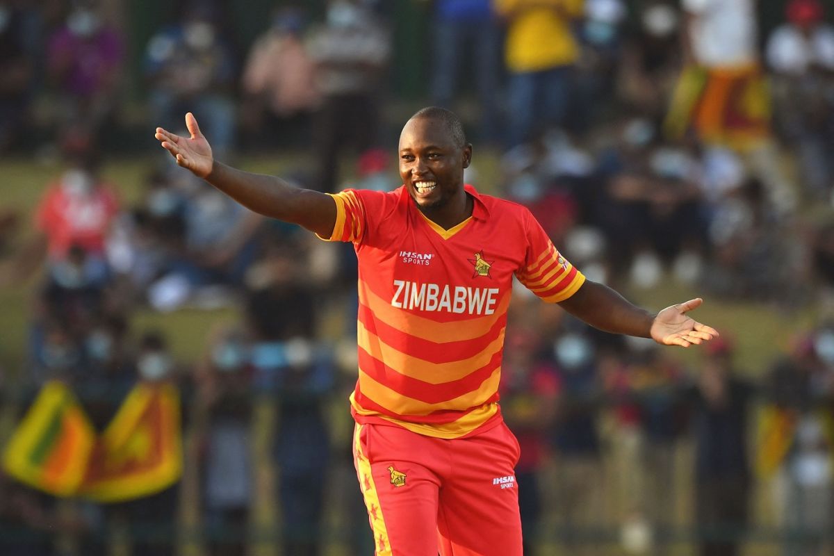 Tendai Chatara celebrates a wicket, Sri Lanka vs Zimbabwe, 3rd ODI, Pallekele, January 21, 2022