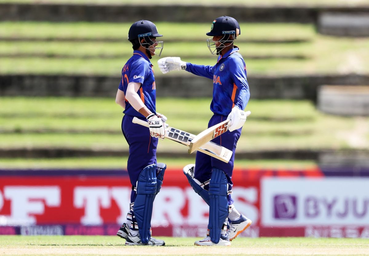 Raj Bawa and Angkrish Raghuvanshi added 206 for the third wicket, India Under-19 vs Uganda Under-19, Under-19 World Cup, Tarouba, January 22, 2022 