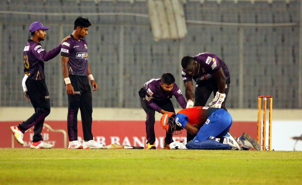Andre Fletcher was struck in the neck, Chattogram Challengers vs Khulna Tigers, Bangladesh Premier League, Mirpur, January 24, 2022
