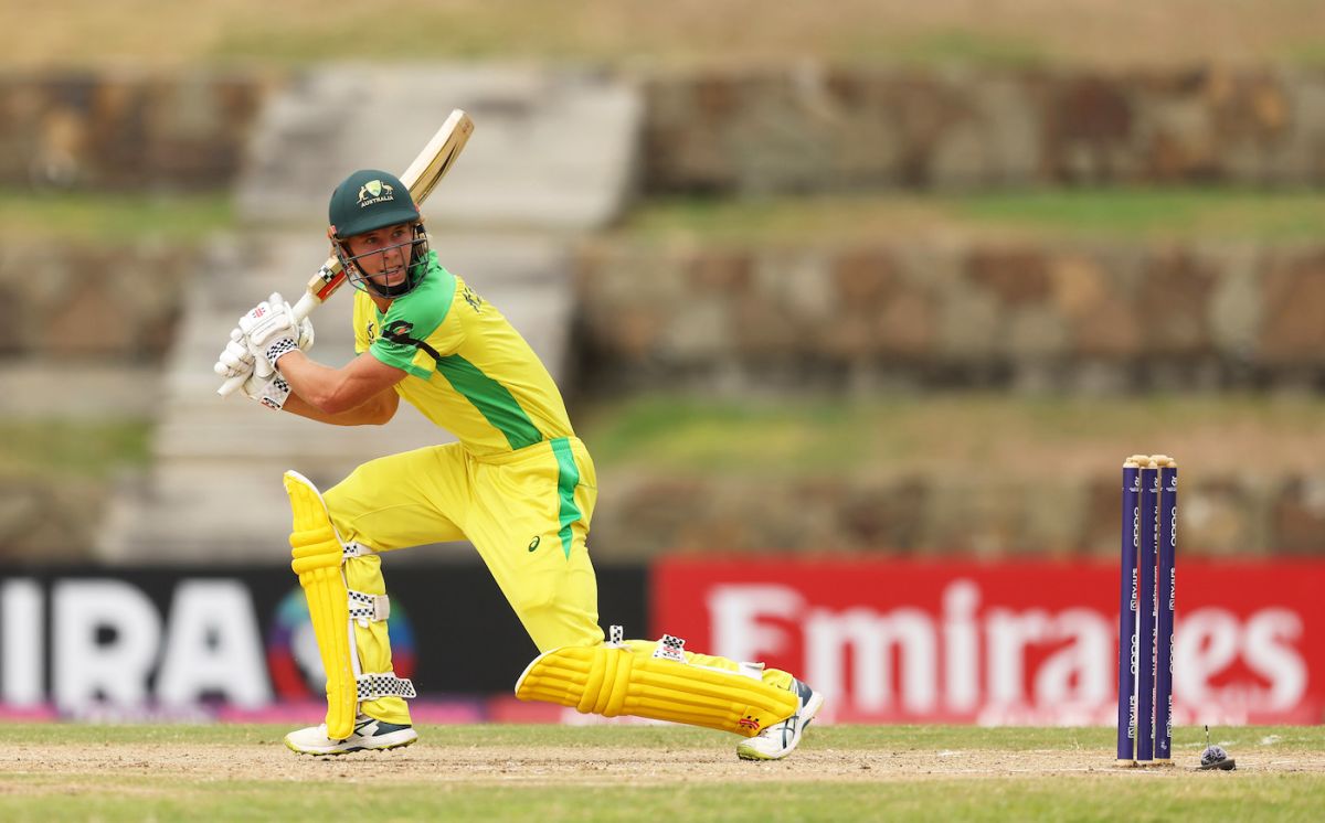 Campbell Kellaway steers the ball into the off side, Australia vs Pakistan, Under-19 World Cup, Super League quarter-final 3, North Sound, January 28, 2022