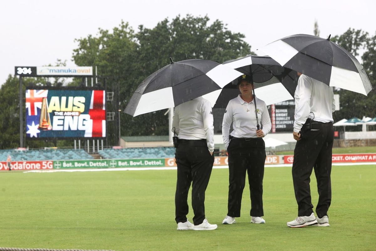 Umpires called an end to play as the rain continued to fall, Australia vs England, Only Test, Women's Ashes, Canberra, January 29, 2022