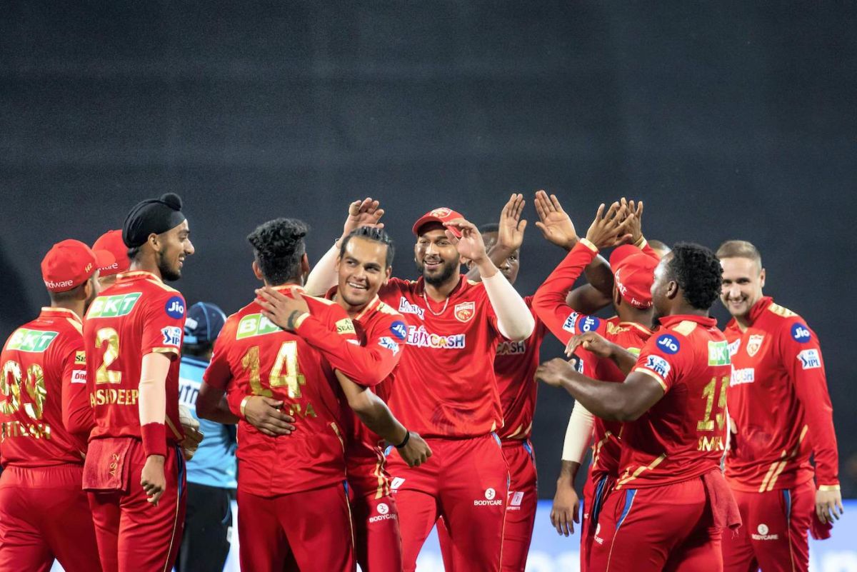 The Punjab Kings celebrate the early wicket of Rohit Sharma, Mumbai Indians vs Punjab Kings, IPL 2022, Pune, April 13, 2022
