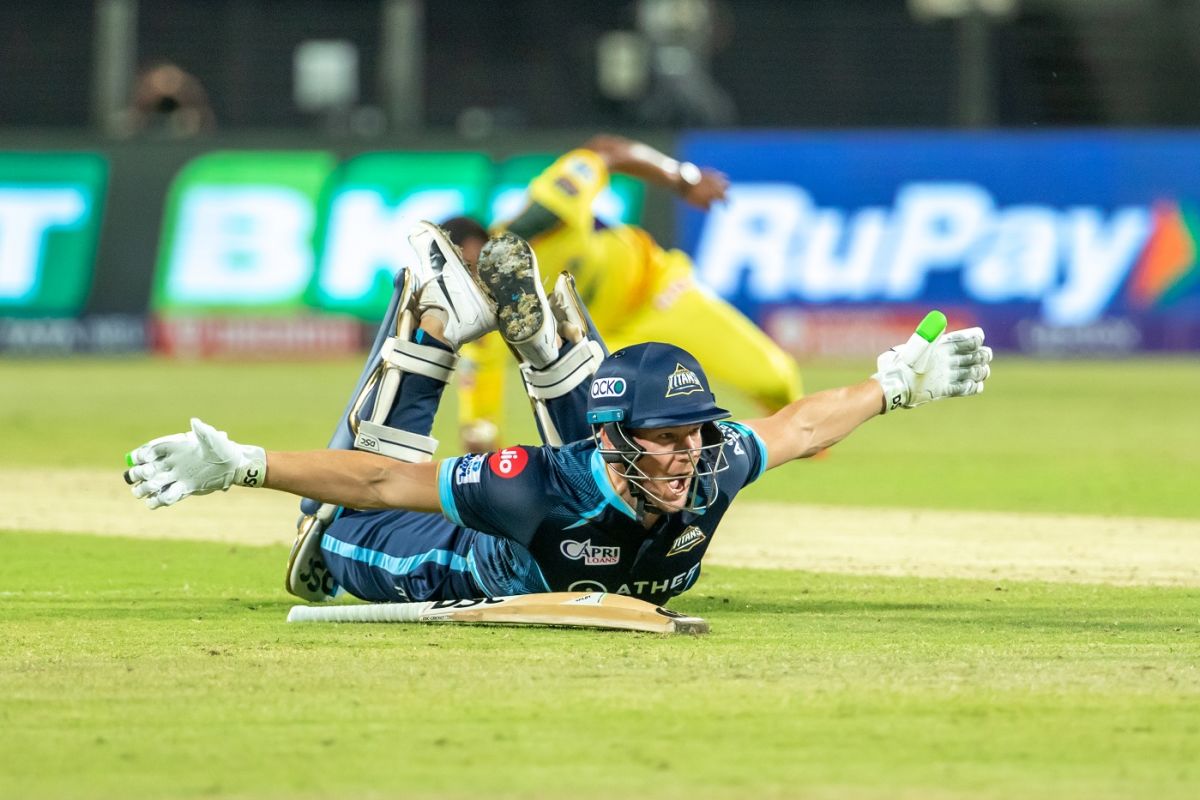 Bat down, and arms and mouth wide open: David Miller makes his ground, Gujarat Titans vs Chennai Super Kings, IPL 2022, Pune, April 17, 2022