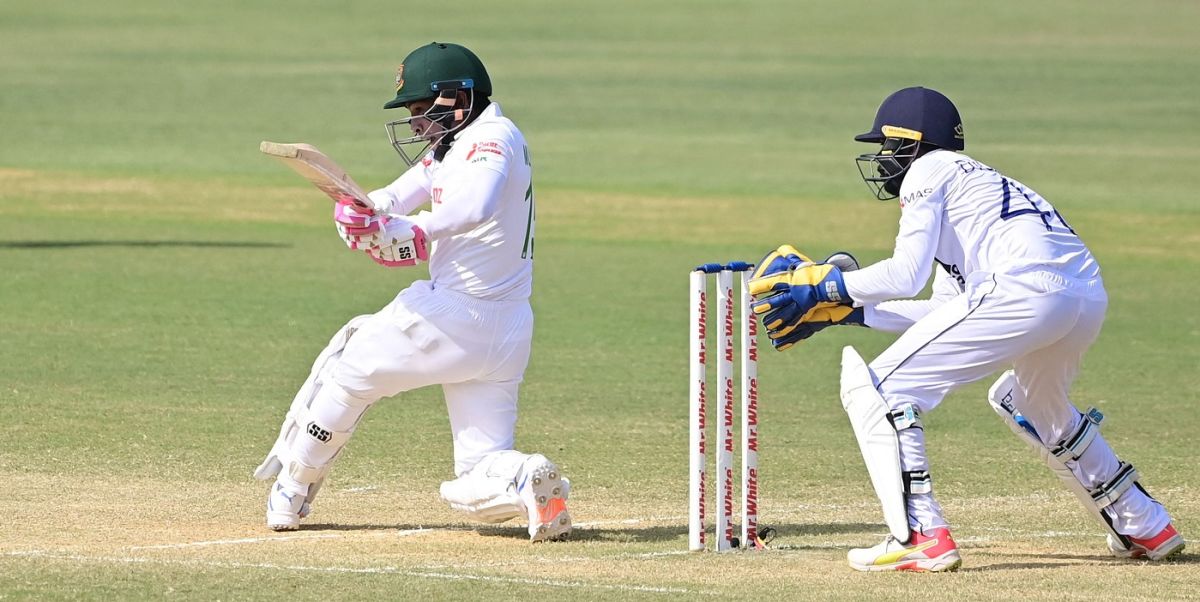 Mushfiqur Rahim was happy to take his time in the middle, playing an odd sweep against spin, Bangladesh vs Sri Lanka, 1st Test, Chattogram, 3rd day, May 17, 2022