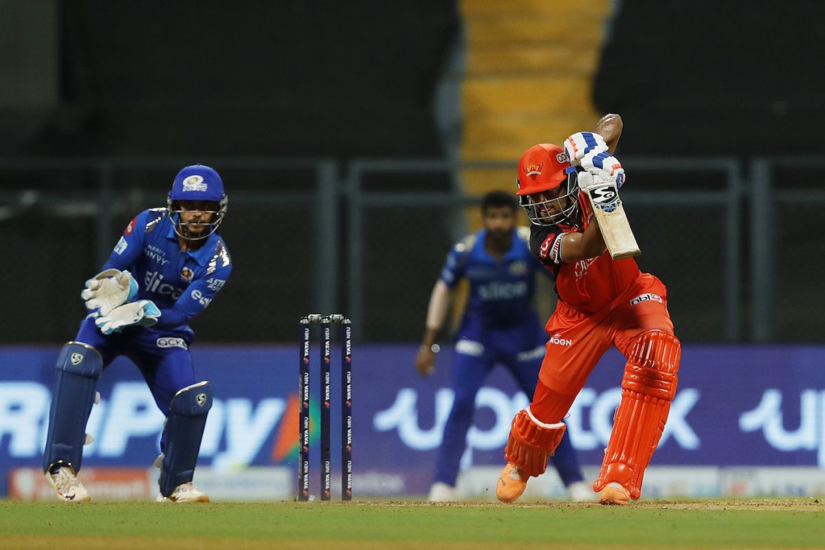 Priyam Garg, playing his first game of the season, scored a 26-ball 42, Mumbai Indians vs Sunrisers Hyderabad, IPL 2022, Wankhede Stadium, Mumbai, May 17, 2022
