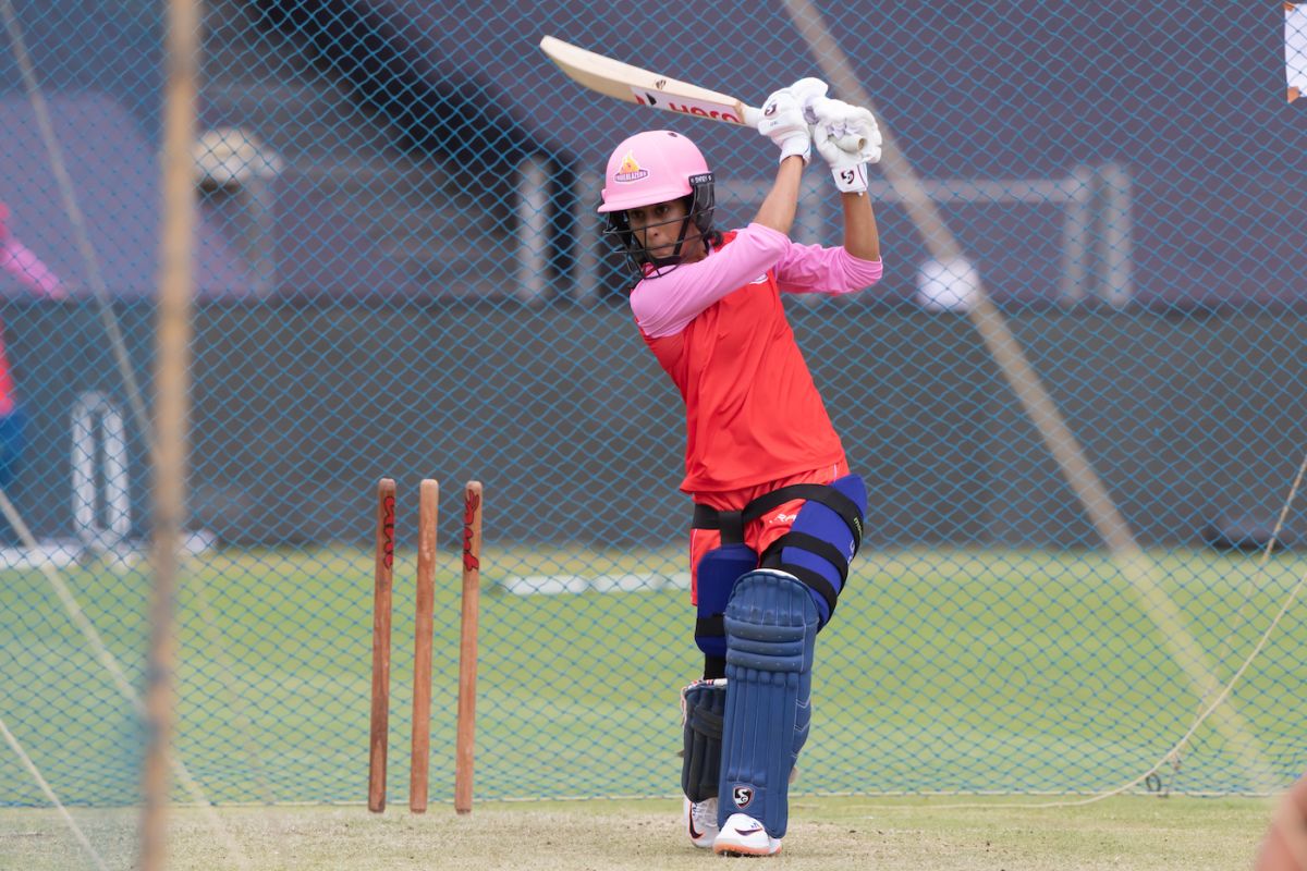 Jemimah Rodrigues keeps her eyes on the ball even after smashing it in the nets, Women's T20 Challenge 2022, Pune, May 22, 2022