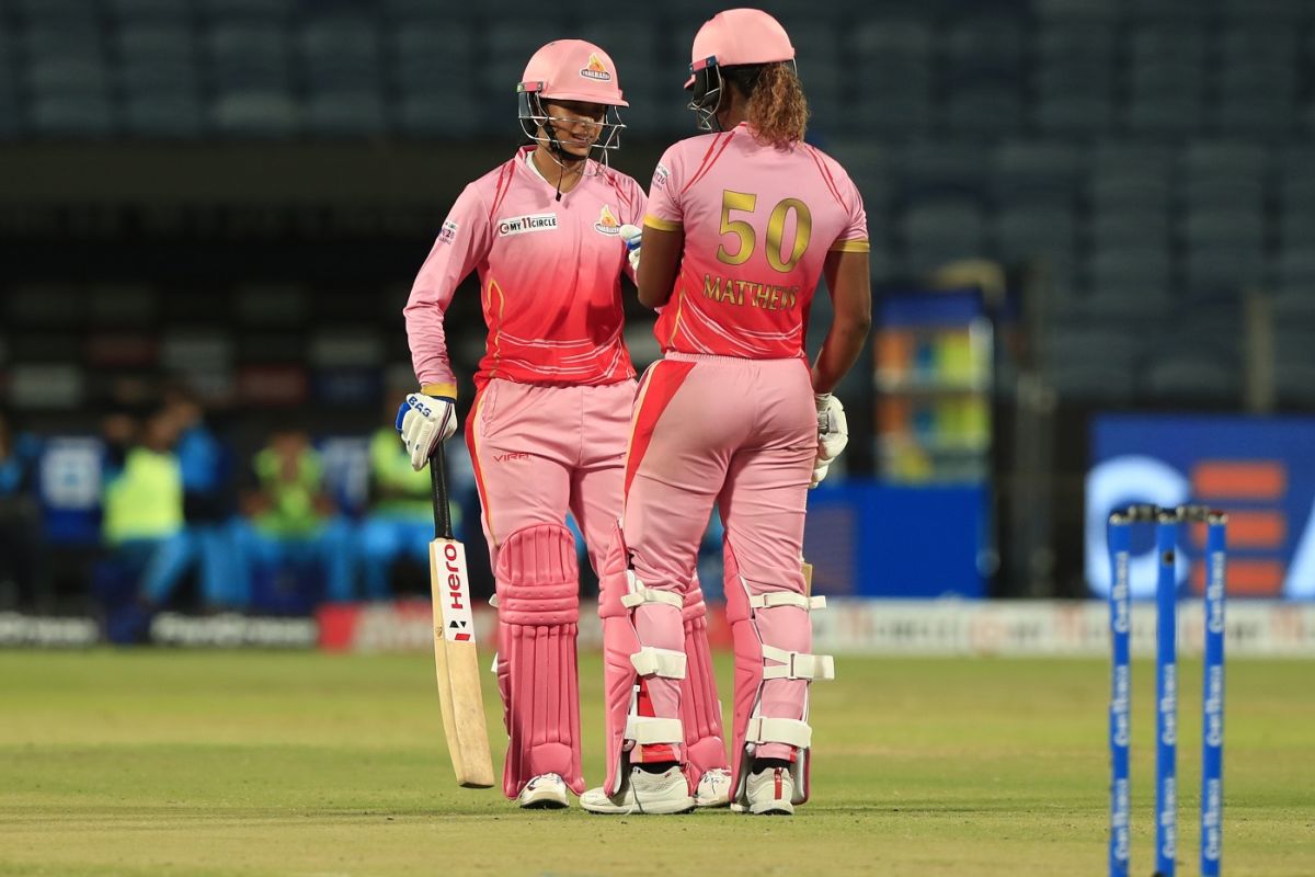 Smrithi Mandhana and Hayley Matthews open for Trailblazers during the chase, Supernovas vs Trailblazers, Women's T20 Challenge, Pune, May 23, 2022