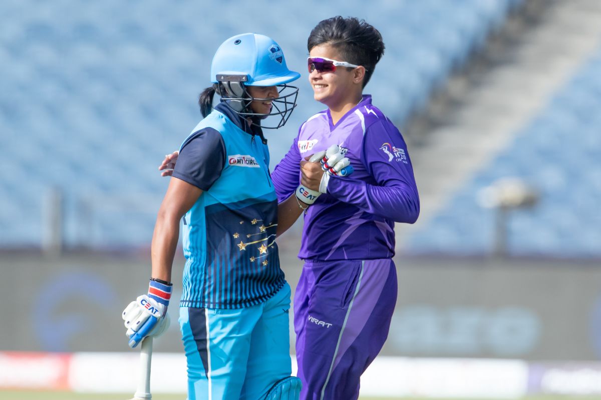 Shafali Verma rushes up to congratulate Harmanpreet Kaur after the latter's 51-ball 71, Supernovas vs Velocity, Women's T20 Challenge 2022, Pune, May 24, 2022
