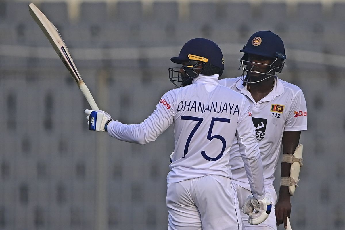 Dhananjaya de Silva celebrates a fifty, Bangladesh vs Sri Lanka, 2nd Test, Mirpur, 3rd day, May 25, 2022