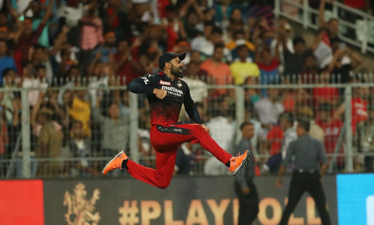 That winning feeling! Virat Kohli brings out a leap and a fist pump, Lucknow Super Giants vs Royal Challengers Bangalore, IPL 2022 Eliminator, Kolkata, May 25, 2022