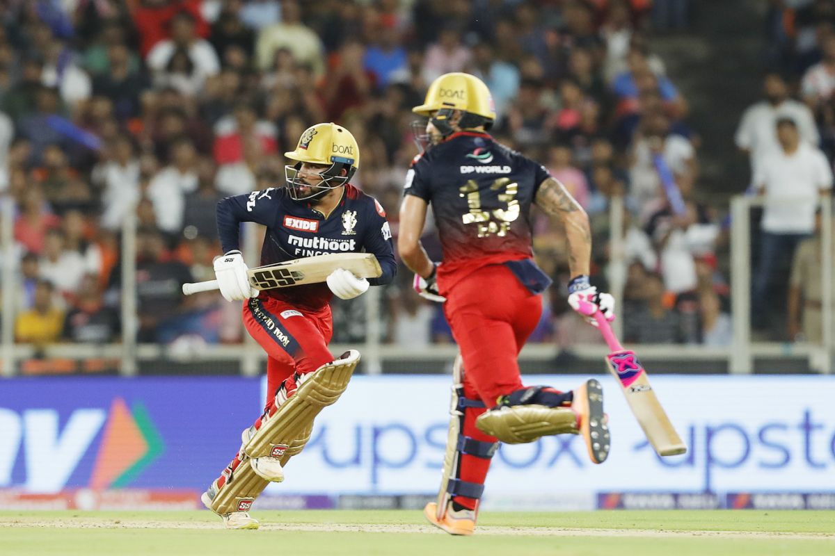 Rajat Patidar and Faf du Plessis had a lot of running to do with the big boundaries all around, Rajasthan Royals vs Royal Challengers Bangalore, IPL 2022 Qualifier 2, Ahmedabad, May 27, 2022