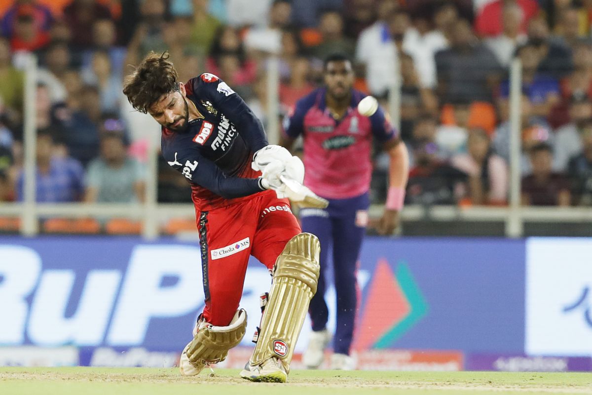 Rajat Patidar welcomed Yuzvendra Chahal to the attack with a tonk over long-on, Rajasthan Royals vs Royal Challengers Bangalore, IPL 2022 Qualifier 2, Ahmedabad, May 27, 2022