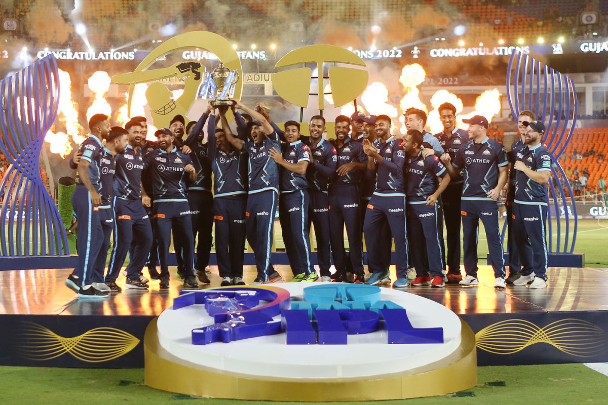 Gujarat Titans celebrate their title triumph, Gujarat Titans vs Rajasthan Royals, IPL 2022, final, Ahmedabad, May 29, 2022