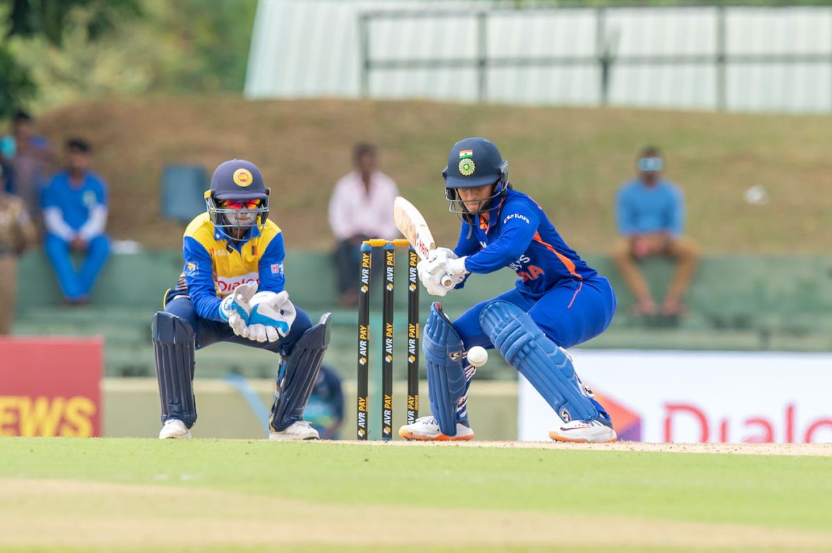Jemimah Rodrigues plays the late cut, Sri Lanka vs India, 1st women's T20I, Dambulla, June 23, 2022
