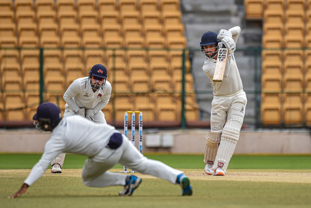 Rajat Patidar laces a cover drive, Mumbai vs Madhya Pradesh, Ranji Trophy 2021-22 final, Bengaluru, June 25, 2022