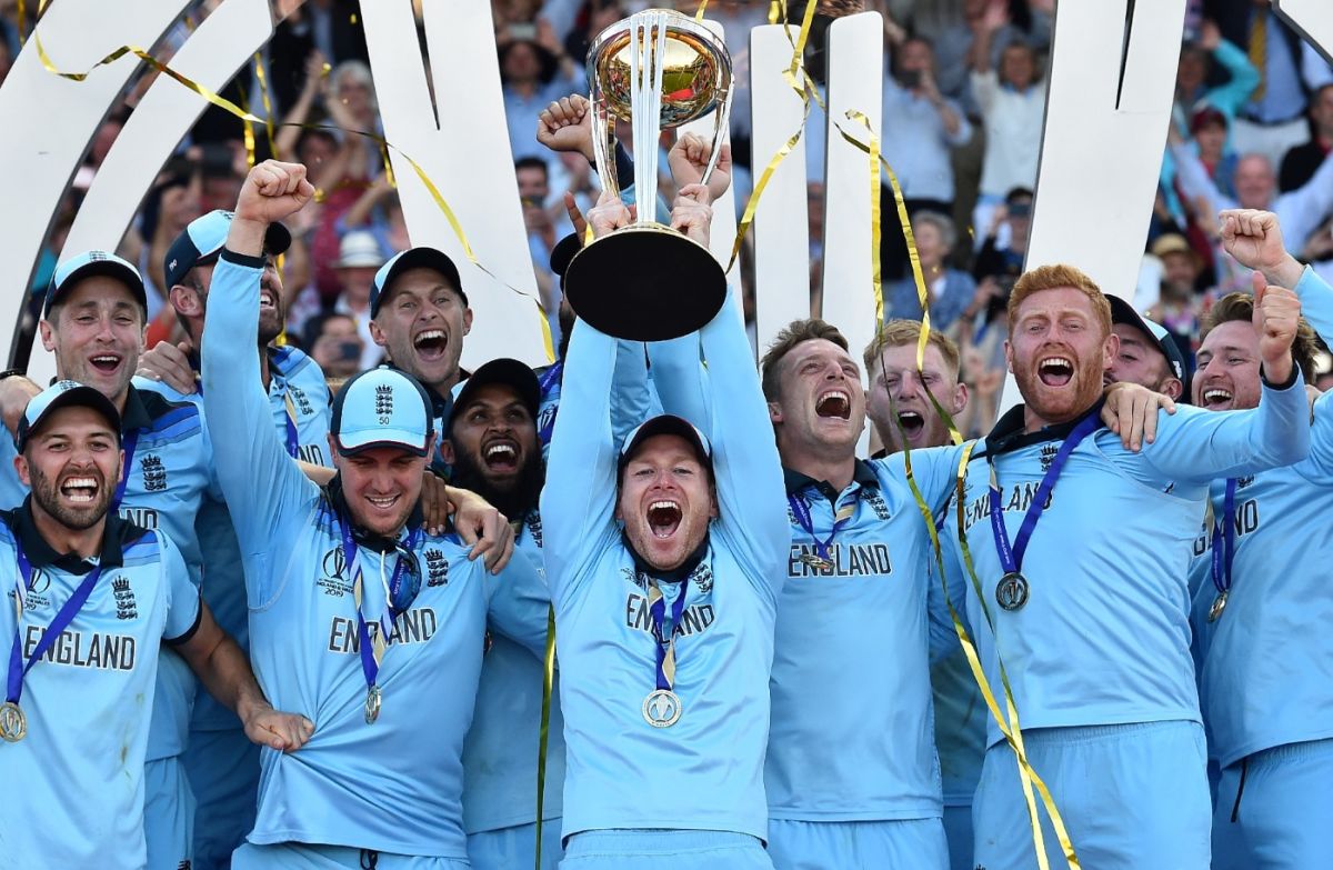 Eoin Morgan Lifts The World Cup Trophy After A Thrilling Final At Lord ...