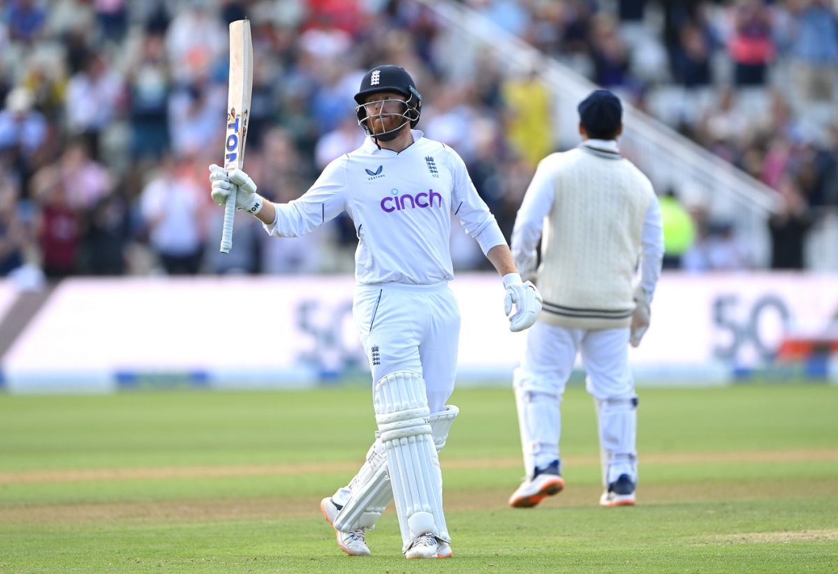 Jonny Bairstow celebrates his fifty, England vs India, 5th Test, Birmingham, 4th day, July 4, 2022