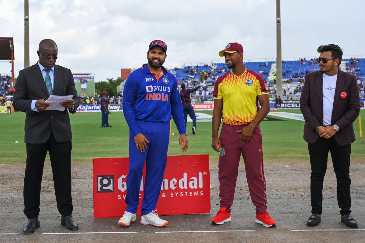 Rohit Sharma and Nicholas Pooran at the toss, West Indies vs India, 4th T20I, Lauderhill, August 6, 2022