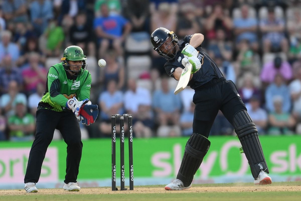 Jos Buttler drives on the way to a 32-ball fifty, Manchester Originals vs Southern Brave, Men's Hundred, Southampton, August 18, 2022