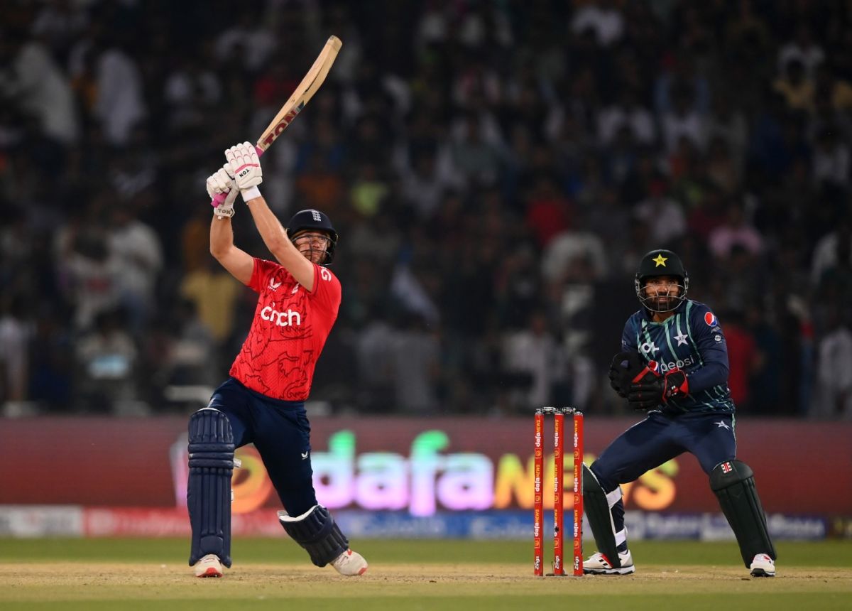 Dawid Malan drives over the covers during his free-flowing innings, Pakistan vs England, 7th T20I, Lahore, October 2, 2022