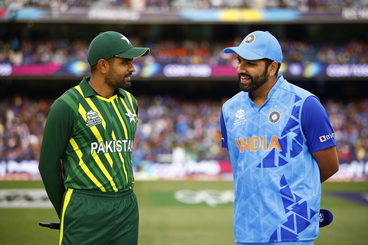 Rohit Sharma and Babar Azam catch up during the toss
