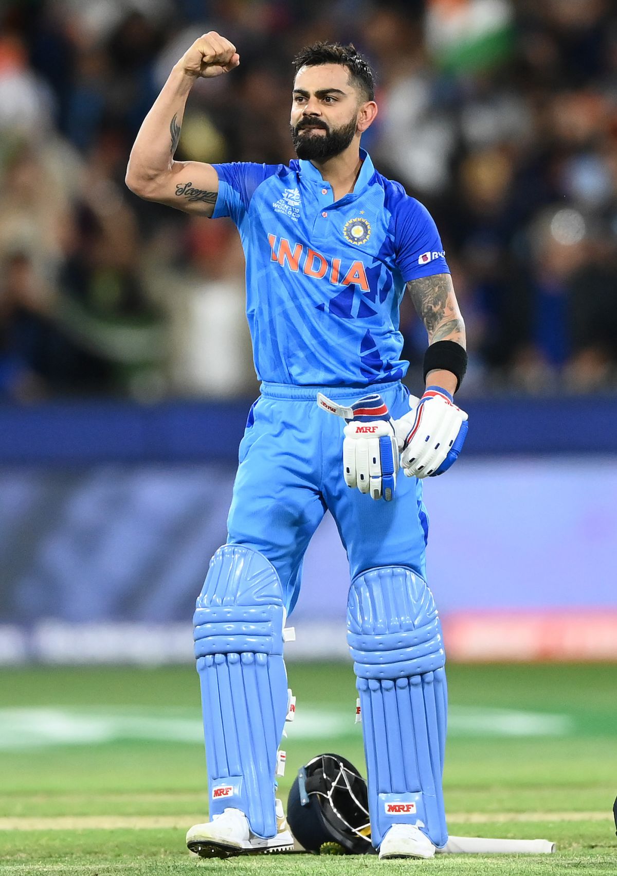 Virat Kohli celebrates an iconic innings and victory