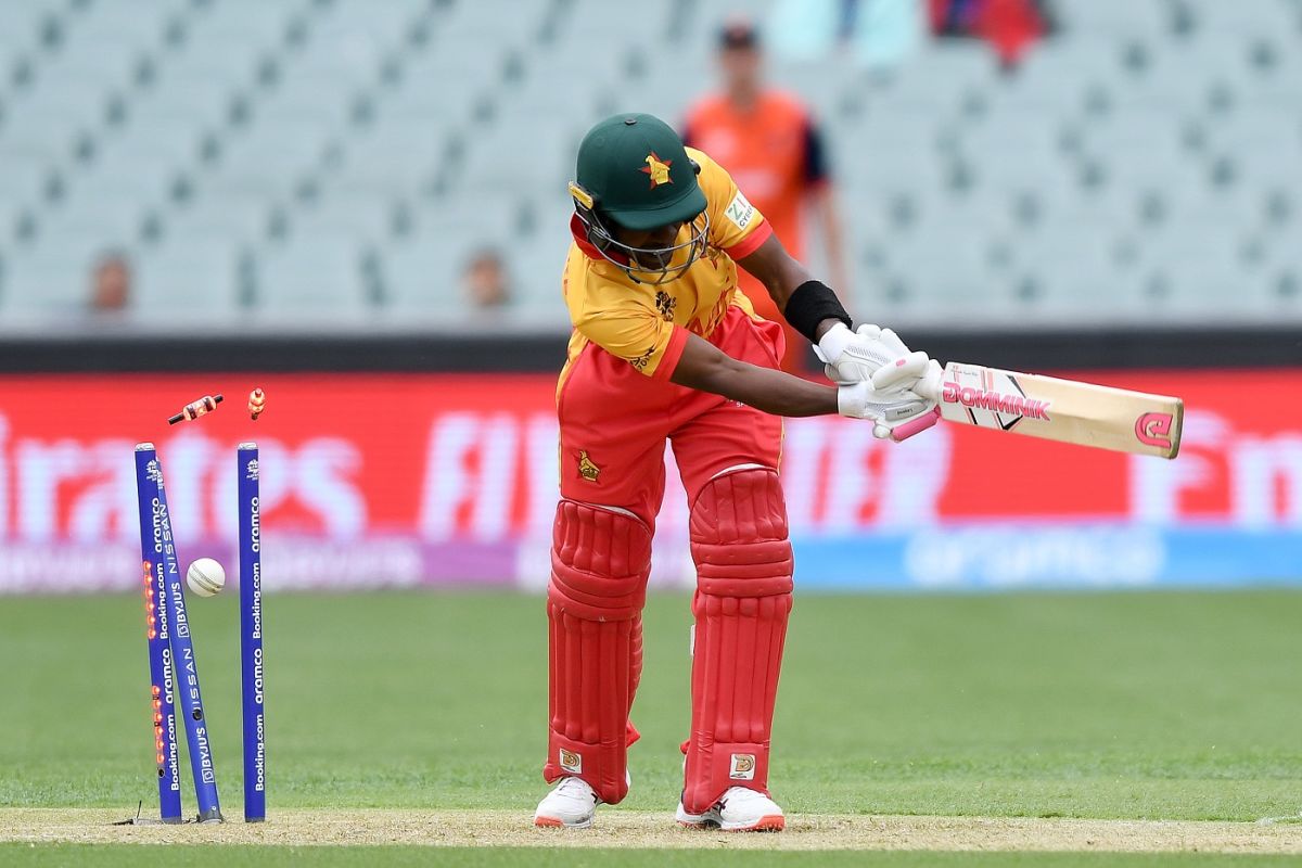 Wessley Madhevere had his middle stump clattered, Netherlands vs Zimbabwe, Men's T20 World Cup 2022, Group 2, Adelaide, November 2, 2022