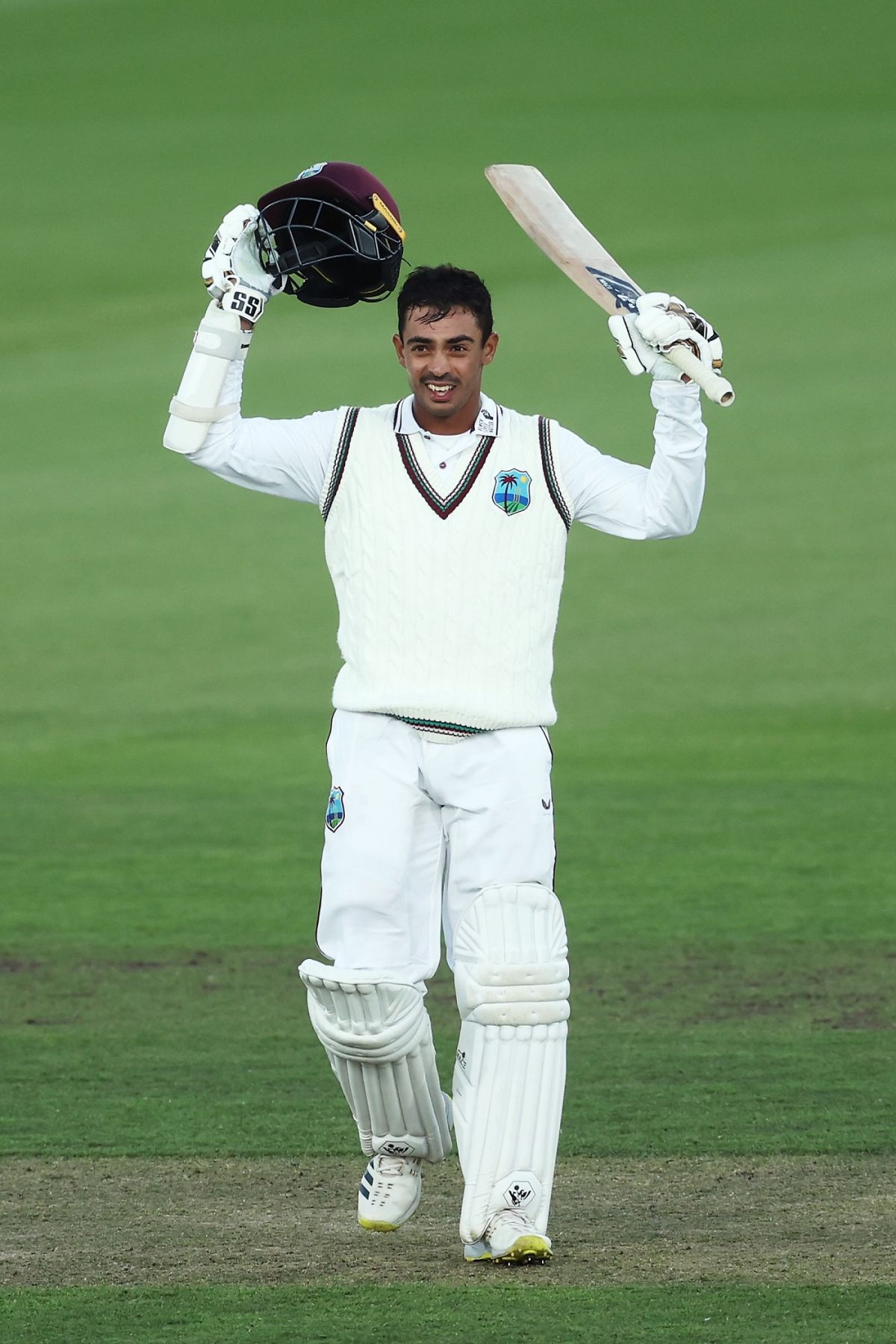 Tagenarine Chanderpaul celebrates his century, Prime Minister's XI vs West Indies, Tour match, 2nd day, Canberra, November 24, 2022