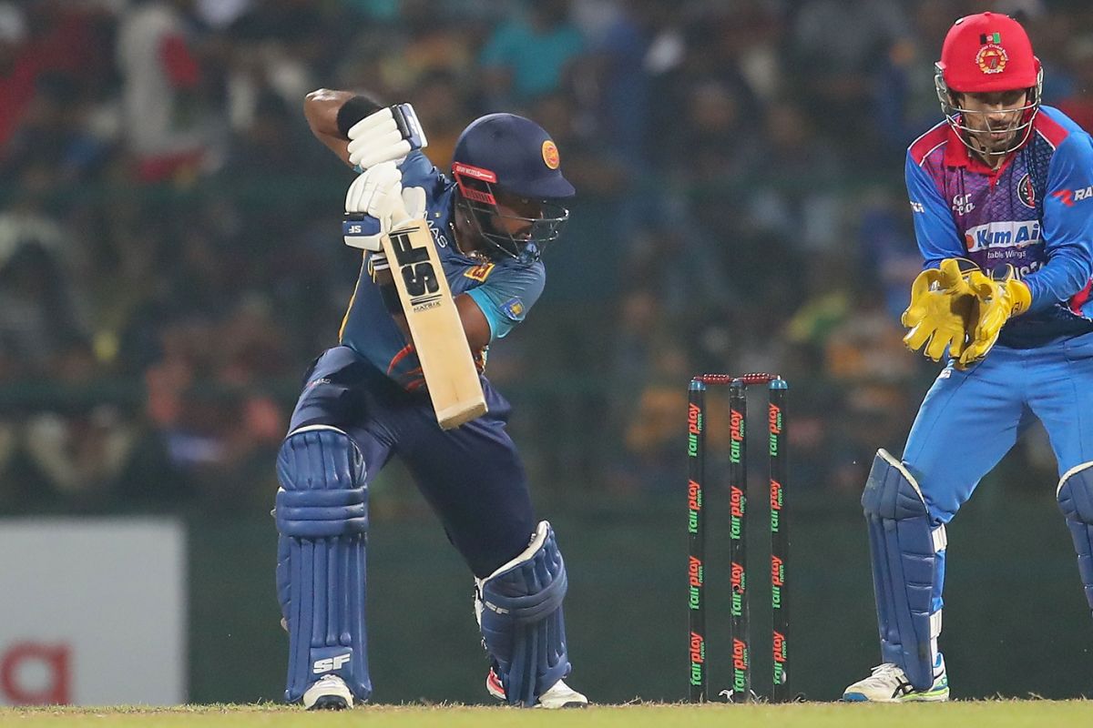 Charith Asalanka plays a shot on the off-side, Sri Lanka vs Afghanistan, 3rd ODI, Pallekele, November 30, 2022