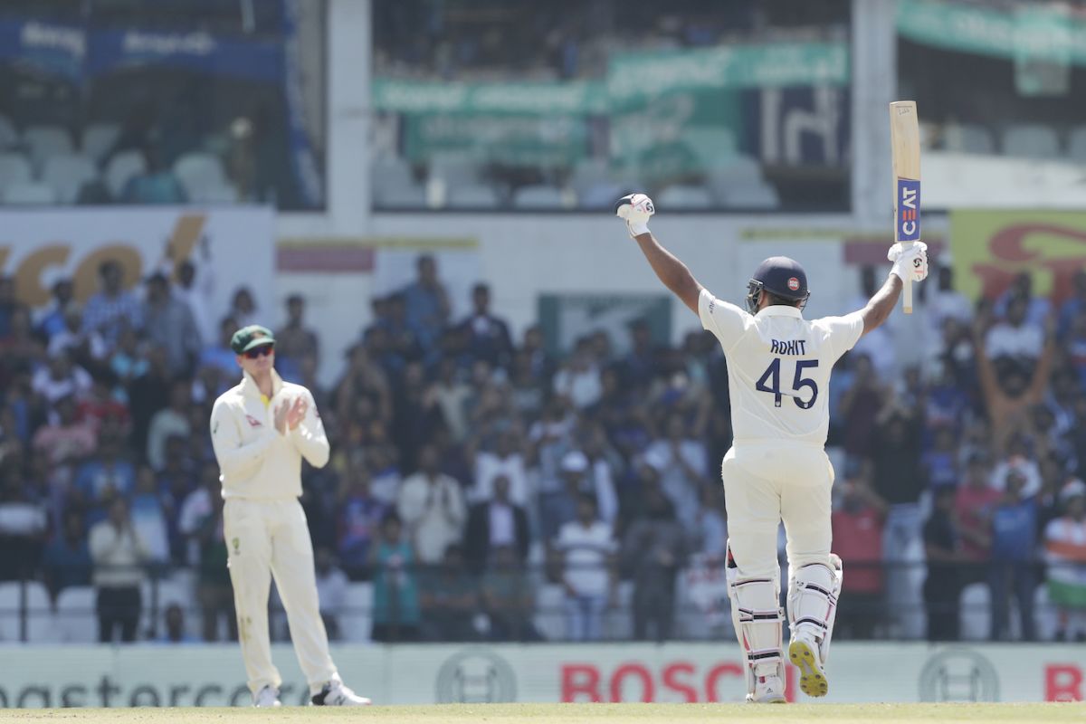 Rohit Sharma celebrates his hundred, India vs Australia, 1st Test, Nagpur, 2nd day, February 10, 2023