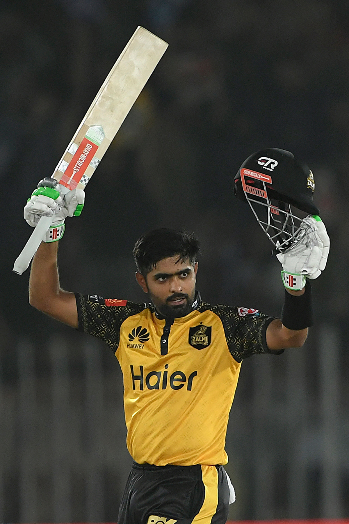 Babar Azam celebrates after reaching 100, Quetta Gladiators vs Peshawar Zalmi, PSL, Rawalpindi, March 08, 2023