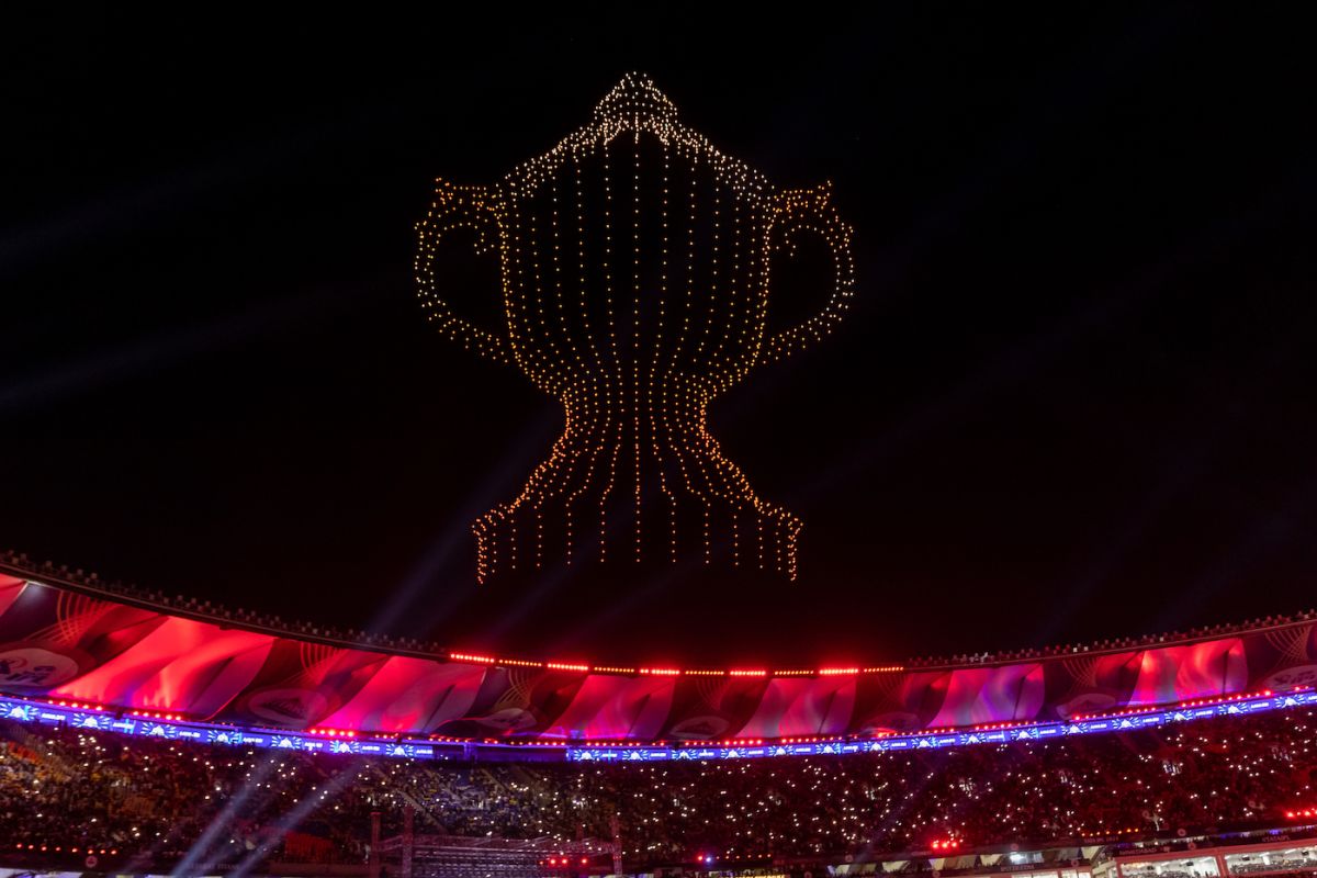 The IPL trophy made up of drone lights, Gujarat Titans vs Chennai Super Kings, IPL 2023, Ahmedabad, March 31, 2023