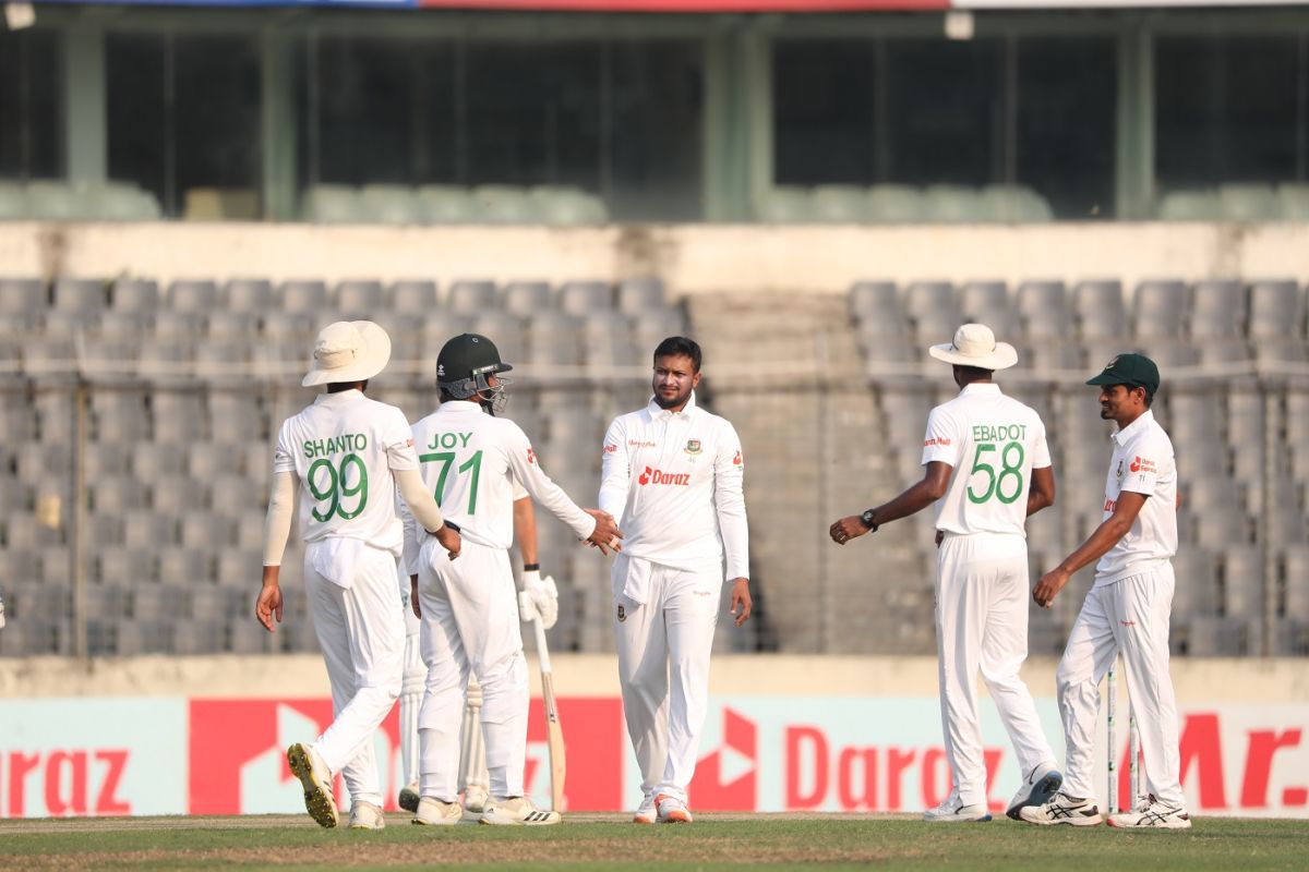 Shakib Al Hasan celebrates a wicket, Bangladesh vs Ireland, Only Test, 2nd day, Dhaka, April 5, 2023