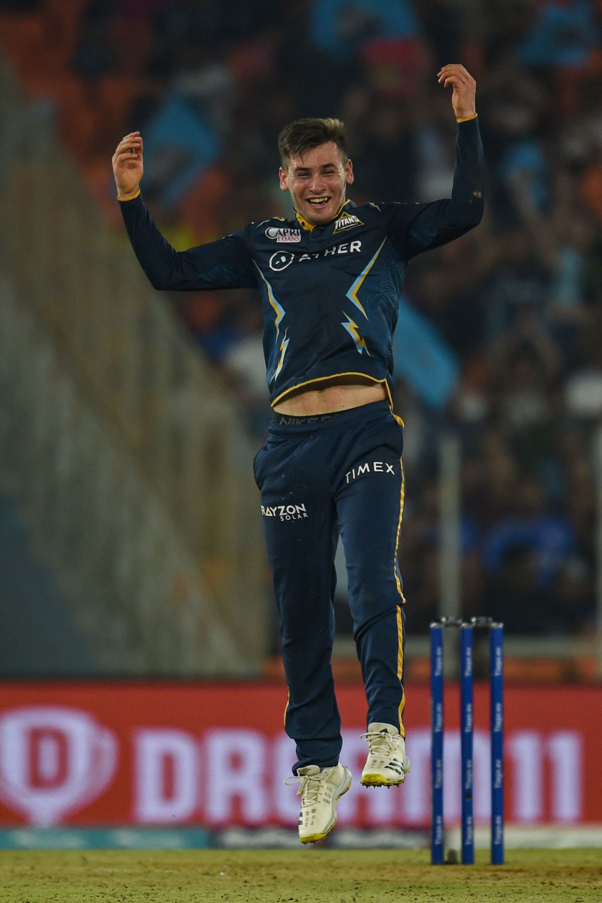 Noor Ahmad goes up in celebration after getting rid of Suryakumar Yadav ...