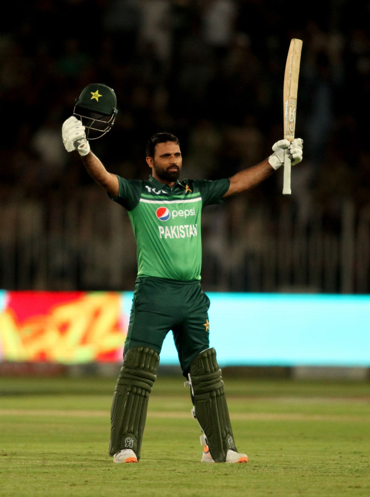 Fakhar Zaman celebrates after scoring a hundred, Pakistan vs New Zealand,1st ODI, Rawalpindi, April 27, 2023
