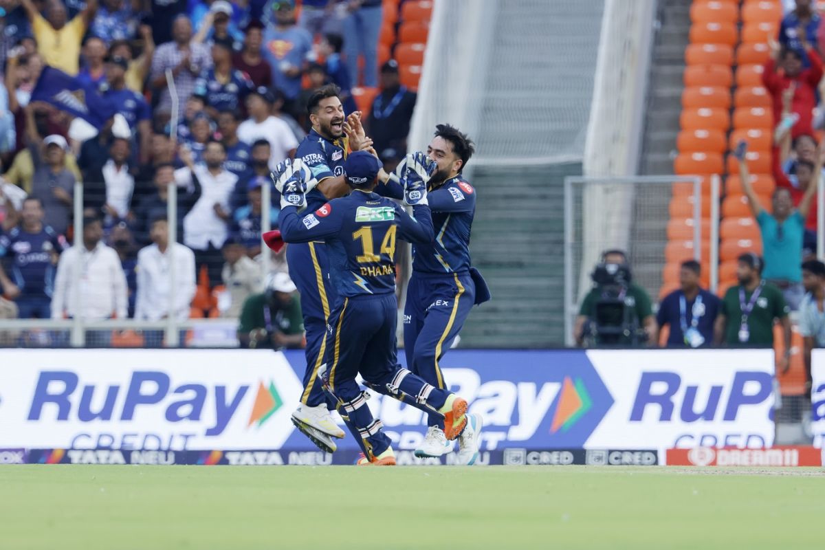 Mohit Sharma and Rashid Khan combined to dismiss Kyle Mayers, Gujarat Titans vs Lucknow Super Giants, IPL 2023, Ahmedabad, May 7, 2023