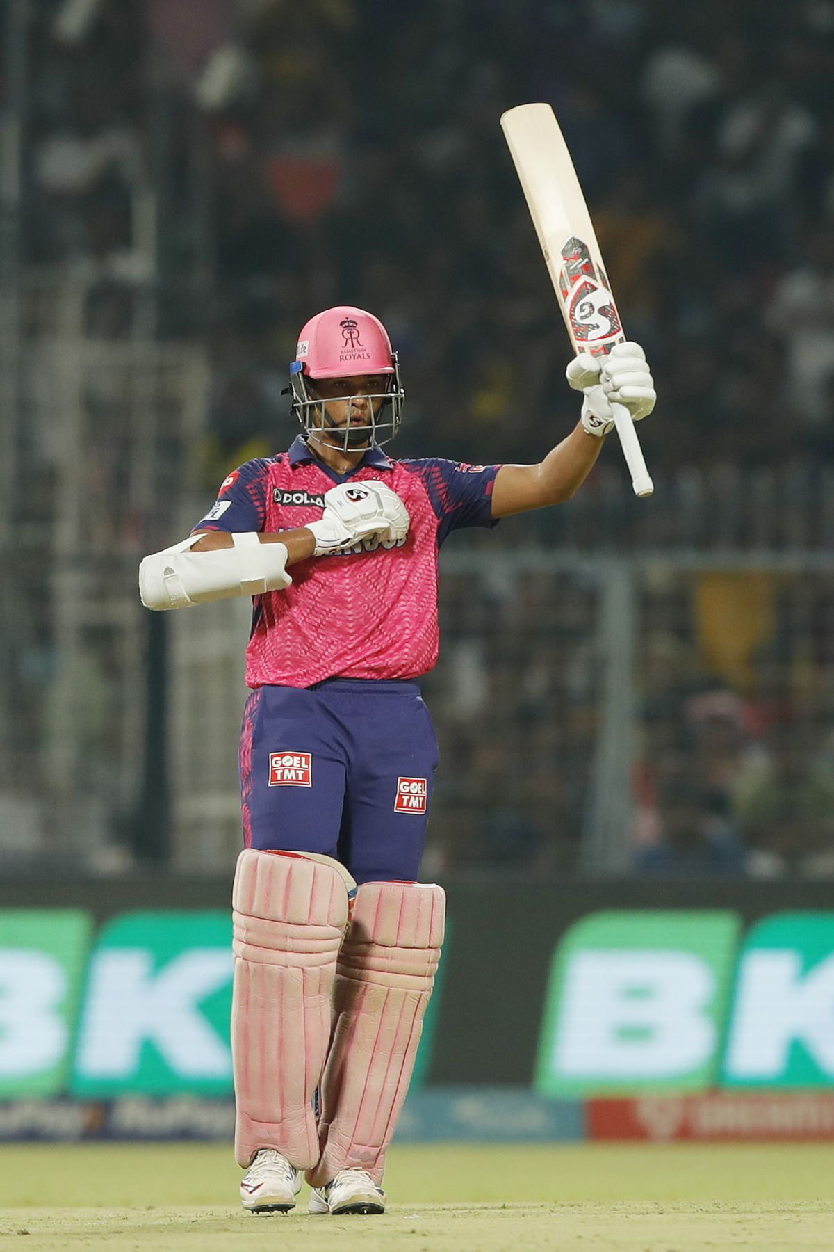 Yashasvi Jaiswal celebrates after slamming the fastest IPL fifty ever - off 13 balls, Kolkata Knight Riders vs Rajasthan Royals, IPL 2023, Kolkata, May 11, 2023