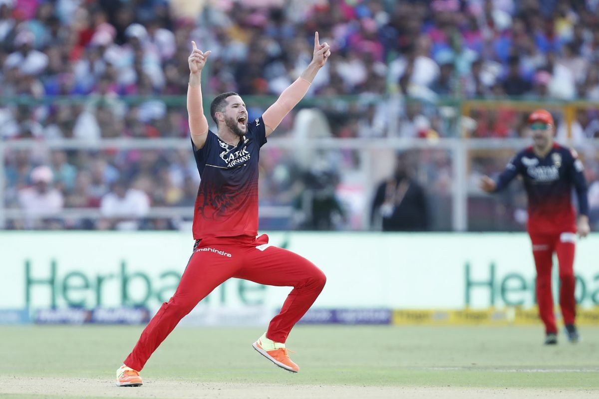 Wayne Parnell exults after removing Joe Root for 10, Rajasthan Royals vs Royal Challengers Bangalore, IPL 2023, Jaipur, May 14, 2023