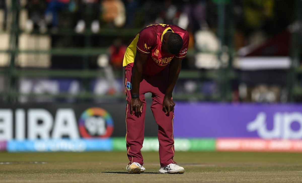 Jason Holder sports a dejected look as Scotland close in on the target, Scotland vs West Indies, Super Six, ODI World Cup qualifier, Harare, July 1, 2023