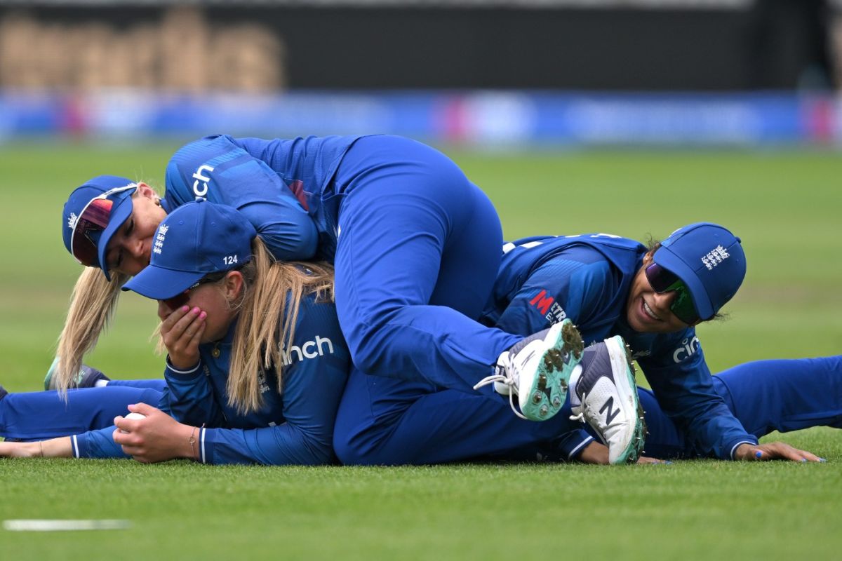 Sophie Ecclestone Puts Her Hand Over Her Mouth After Clinging Onto A Brilliant Catch