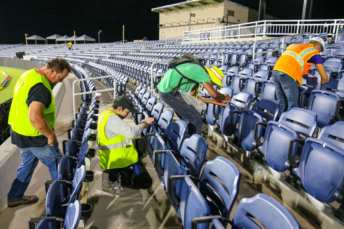 The last seats are installed in section 119 at Grand Prairie Stadium on